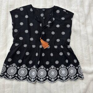 OVS Black And White Cotton Eyelet Blouse Size EU 36